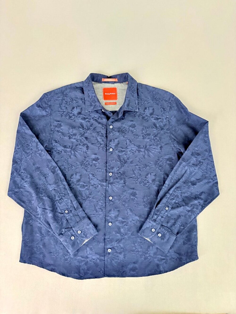 Tommy Bahama Island Modern Fit Blue Floral Jacquard Button Front Shirt Men's XL
